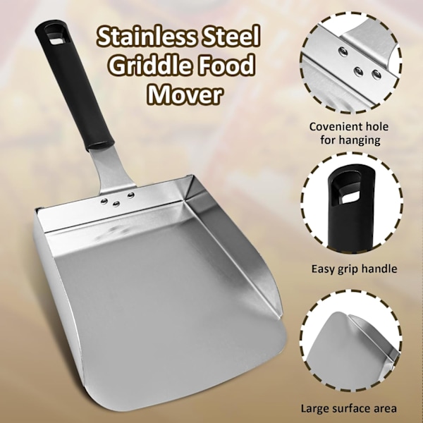 Rustfritt Stål Griddle Matflytter, Stor Smash Burger Spatel BBQ Grill Mat Skovl Skrape for Stir Fry, Stekt Mat, 13\"