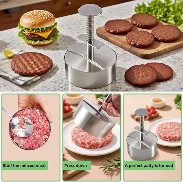 304 rustfritt stål burgerpresse – kraftig justerbar hamburgerpresse