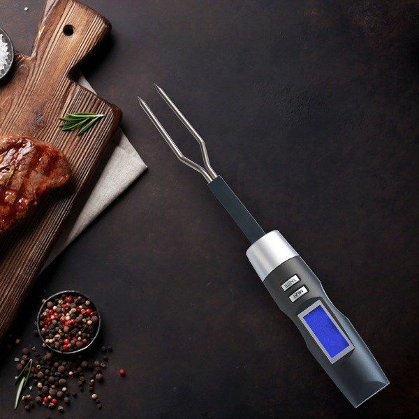 Matlagningstermometer, Kökstermometer, Kötttermometer, Grillgaffeltermometer med lång sond i rostfritt stål, för mat, grill, soppa, mjölk