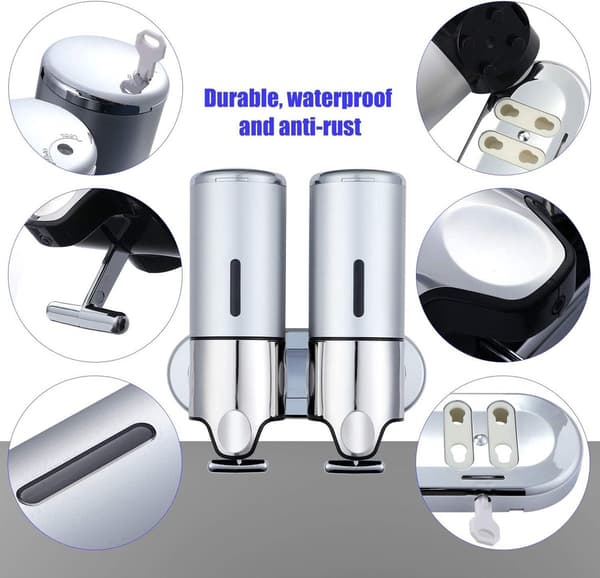 Borrfri väggmonterad duschgel/tvåldispenser 1000ml (silver), badrumsschampodispenser