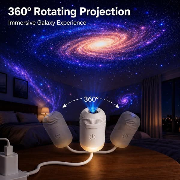Stjärnhimmelsprojektor, vit, 5 projektionsark, 360° svanhals USB, stämningsbelysning för sovrum eller barnrum.