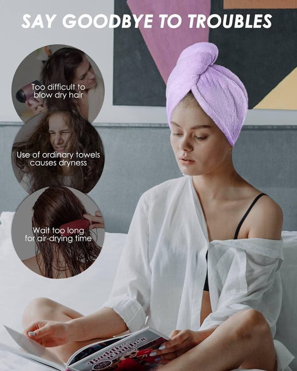 To-delt sæt - badehætte - badehåndklæde - let hovedhåndklæde - hårhåndklæde - hurtigtørrende - pink og blå