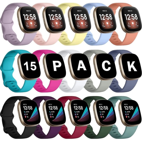 15-pakks band kompatibel med Fitbit Versa 3/Fitbit Sense, myk erstatningsarmbånd for Fitbit Sense/Versa 3