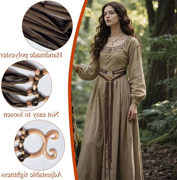 Justerbart middelalderbælte til kvinder, 103 cm, renæssance/viking/pirat-tilbehør til cosplay og Halloween