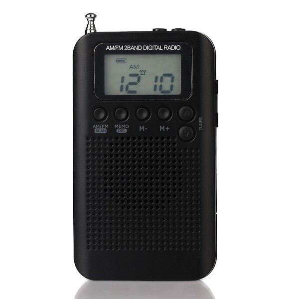 Bærbar Ekstern FM/AM Radio med Digitalt Display, Nødlys, Svart (2023)