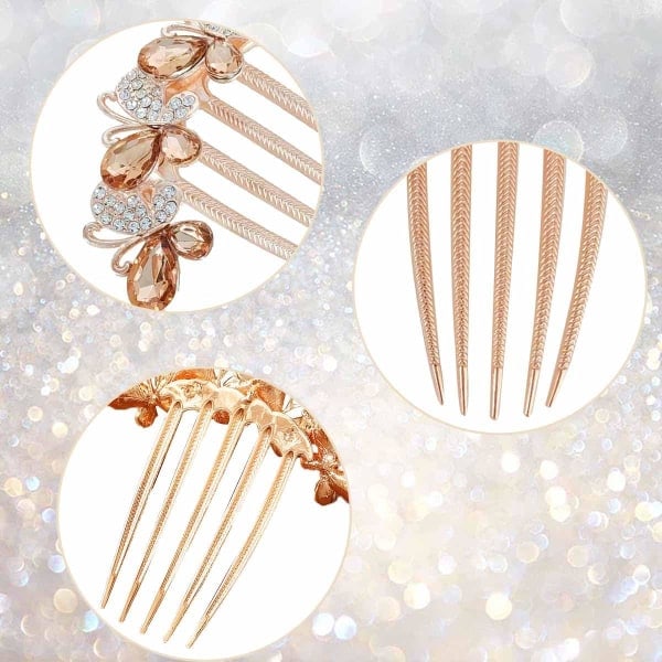 4 st Glitterande Rhinestone Hårkammar - Bekväma Halksäkra Fjärils Hårtillbehör - Kristallblomdesign