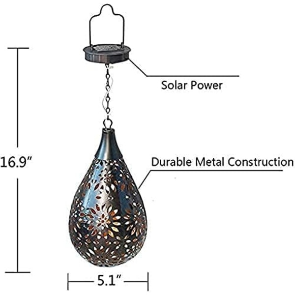 Hengende solcellelamper for utendørs hage Boho LED Blomst Vanntett Dekorativ Metalllampe for veranda Hage Utendørs (1 pakning)