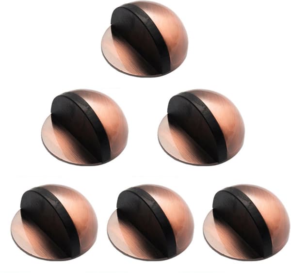 Selvklebende dørstopper i rustfritt stål (6 stk), gummipolstring, ingen boring nødvendig, 45 mm diameter, kobberfarge.