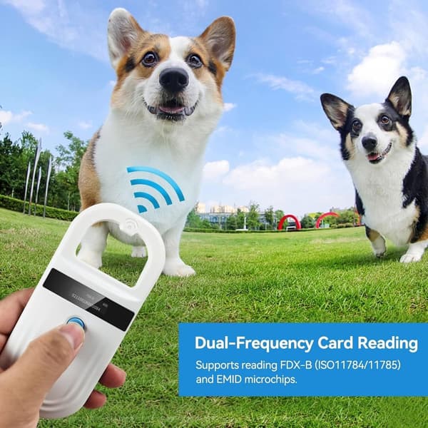 ING Husdjursspecifik Bluetooth RFID-chipläsare - USB-laddning - Trådlös - Stöder FDX-B och EMID - 134,2KHz/125KHz OLED-display - Svart