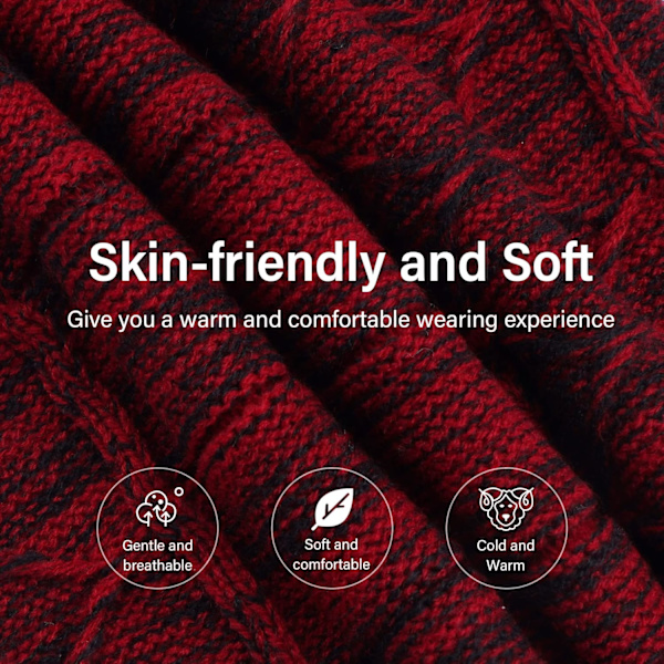 Huer & Halsvarmer Sæt til Mænd & Kvinder Vinter Beanie Hat Tyk Fleeceforet Skuldehat Halsvarmer til Mænd Kvinder Wine Red