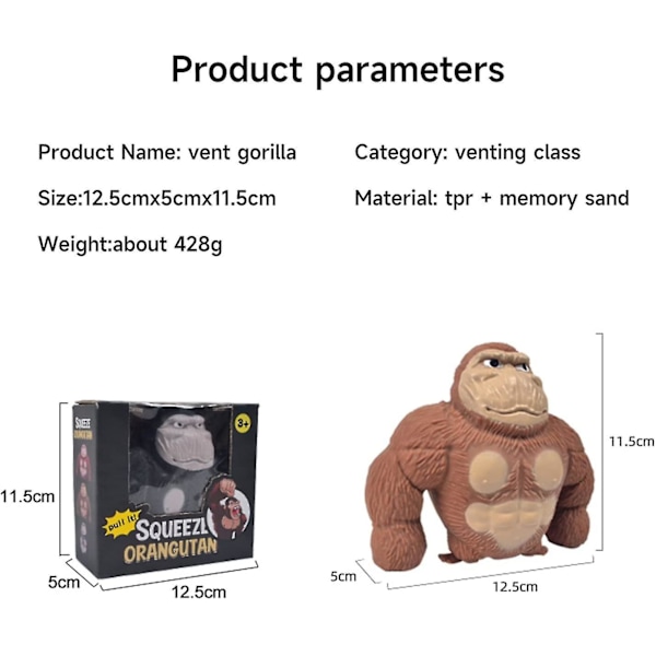 Stretchiga Apa Leksaker, Splat Apa Stressavlastande Leksak, Klämma Apa Splat Leksaker, Stressavlastande Fidget Leksaker Stress Klämma Gorilla Leksaker Brown
