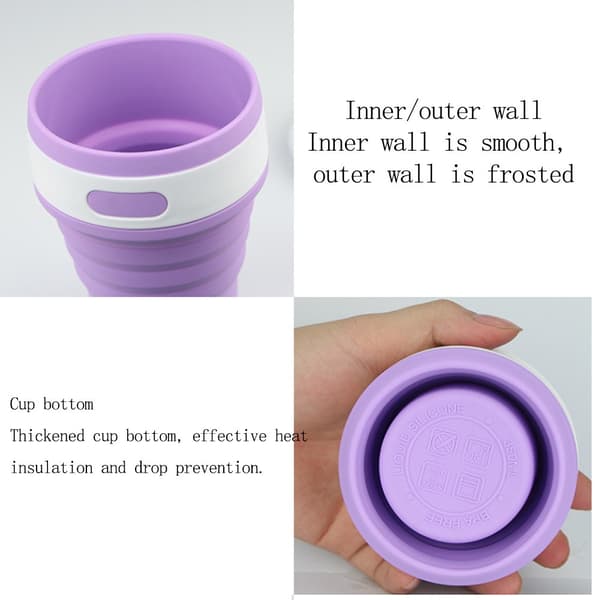 Resemugg - Hopfällbar silikonmugg med lock, Blå + Rosa (350ml)