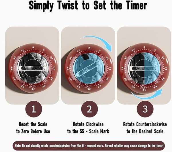 Retro mekanisk visuel timer, 60-minutters magnetisk nedtælling, vækkeur, velegnet til madlavning, studier og kontorbrug, hvid.