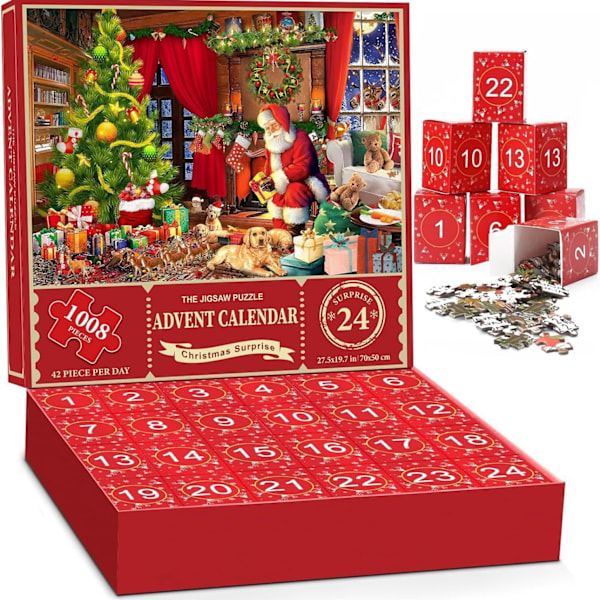 Pussel-adventskalender 2024, 1008 pusselbitar 24 dagar Leksaksaffär Pussel TOY SHOP Julnedräkning Julkalender D