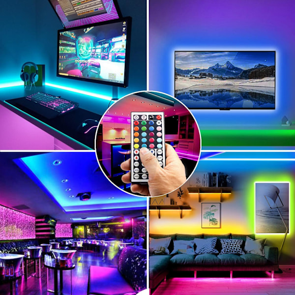 LED-ljusremsa, 10 m LED-ljusremsor med 44-knappars fjärrkontroll, flexibel 5050 RGB-färgväxlande LED-lampor för sovrum, fest 15M