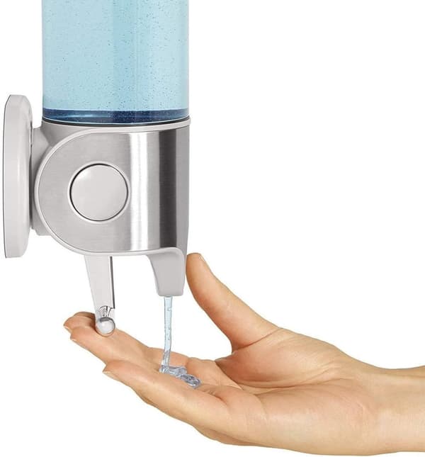 Veggbrakett for dusjsåpe/såpedispenser uten boring 1000 ml (sølv), baderomssjampodispenser