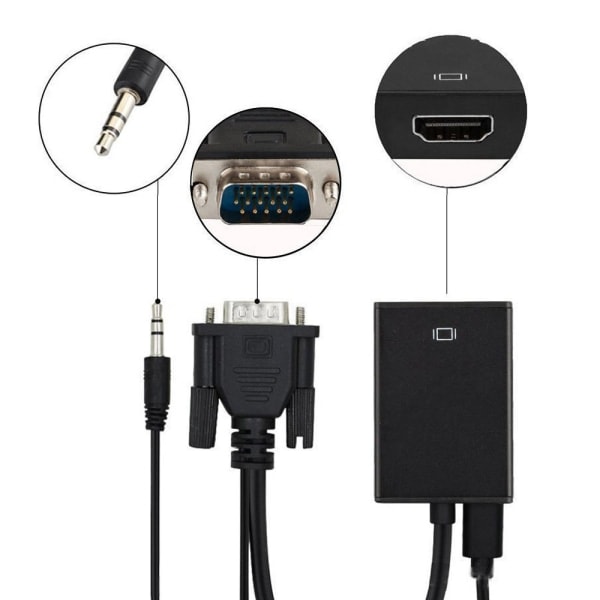VGA Hann til HDMI Hunn Konverteringsadapter, 1080P HD Video Utgangsledning