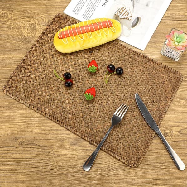 4-delat set med rektangulära rottingstabletter, bordsdekoration, 45×30cm, gul