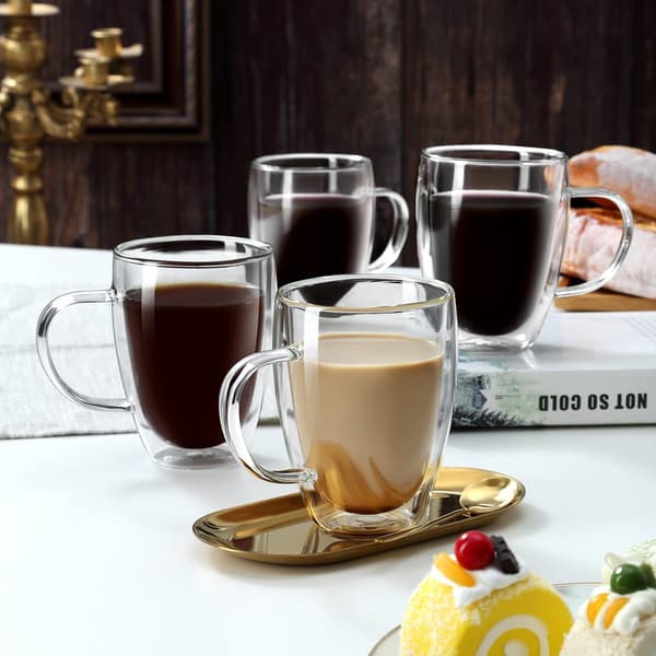 Lattekopper - Dobbeltvæggede - Isolerende Glas - 350ml - Borosilikat - Velegnet til Kaffe og Te - Sæt med 2