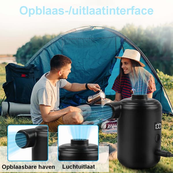 Bärbar elektrisk pump, exakt digital effektvisning, bärbar luftpump för utomhuscamping, dubbelfunktionsluftkudde