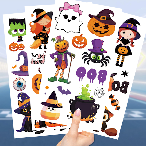 Halloween-tatuointeja lapsille - 10 arkkia Halloween-tatuointeja pojille ja tytöille, Halloween-koristelahjoja Halloween-sarja (10 kpl...