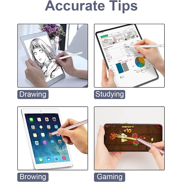 Styluspenn for iPad 2-pakke, 2-i-1-disk Styluspenner for berøringsskjermer, kapasitiv penn med magnetisk hette, kompatibel med iPad iPhone Pro Android
