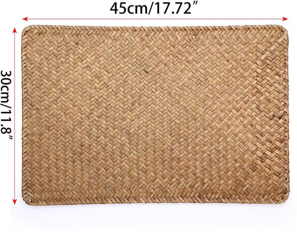 4-delat set med rektangulära rottingstabletter, bordsdekoration, 45×30cm, gul