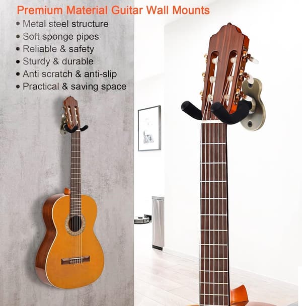 Vægmonterede guitarophæng (2-pak), tilbehør til instrumentstativ, bronze farve.