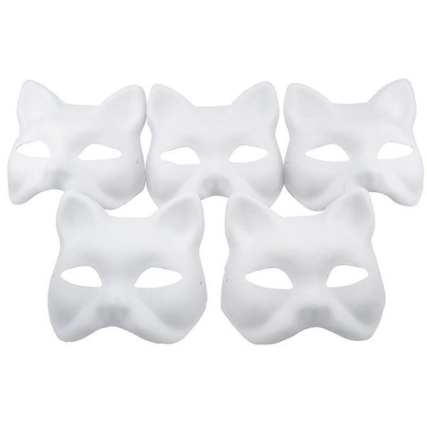 Kattmask Storlek 5 för Målning, Djurdräkt Mask DIY Vit Mask Halv Lämplig för Maskerad Halloween Cosplay Mask Kostymfest Favoriter 5st