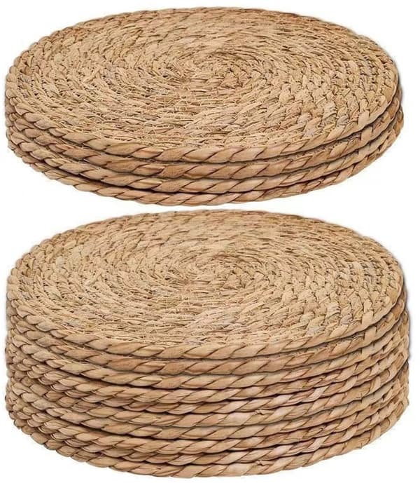 Runde vevde spisebrikker sett (4 stk), 30 cm i diameter, bohemsk stil, brun.