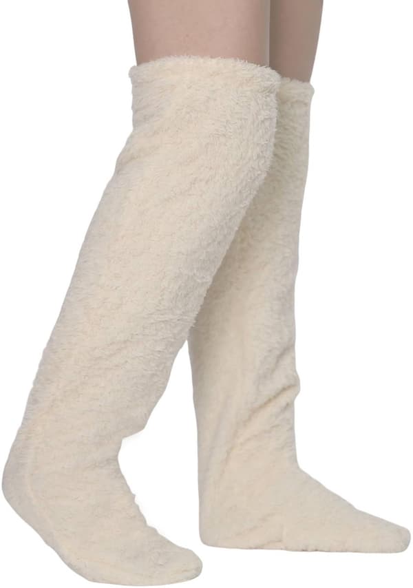 Fleece over-knee strømper til kvinder, et par, vinter høje varme benvarmere, grå.