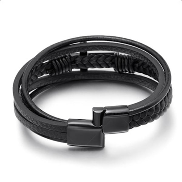 Stilsäkert Högkvalitativt PU-Läder Korsarmband Svart Svart 21CM