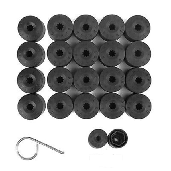 20pcs Wheel Nut Bolt Cap Covers With Removal Tool Black