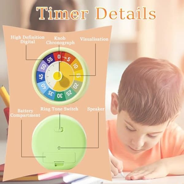 60-minuters visuell tyst timer (avokadogrön), en timer för att lära sig laga mat och träna.