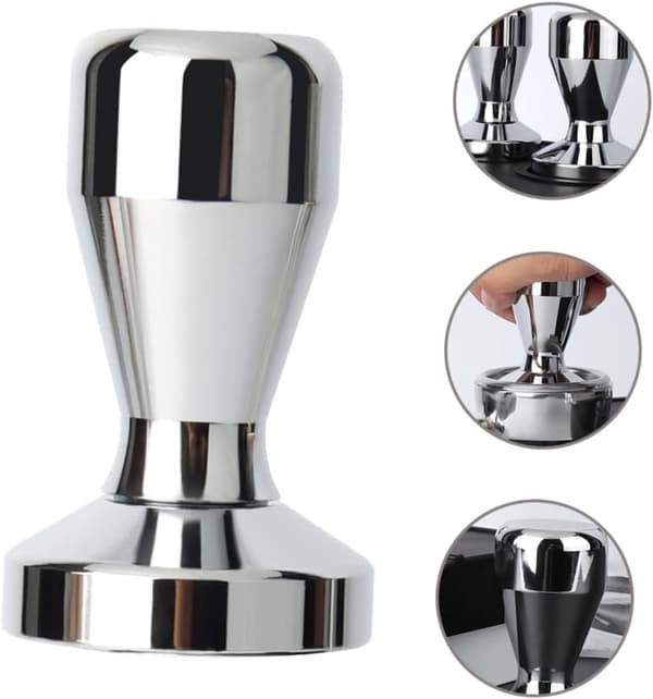 Kaffetamper, espressobønnetamperbase i rustfrit stål, espressotamper (sølv (49 mm))