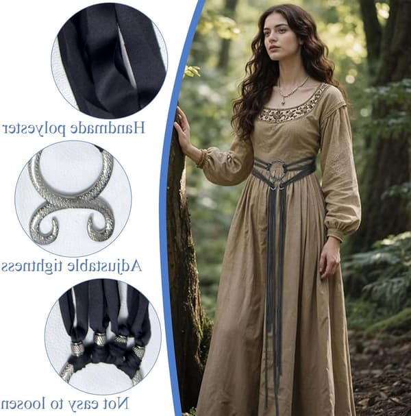 Justerbart middelalderbælte til kvinder, 103 cm, renæssance/viking/pirat-tilbehør til cosplay og Halloween