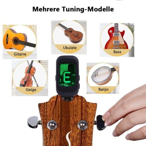 Tuner Tuner Multi Clip On, för gitarr, bas, fiol plus 10 val, snabb stämning, ignorering av omgivande brus