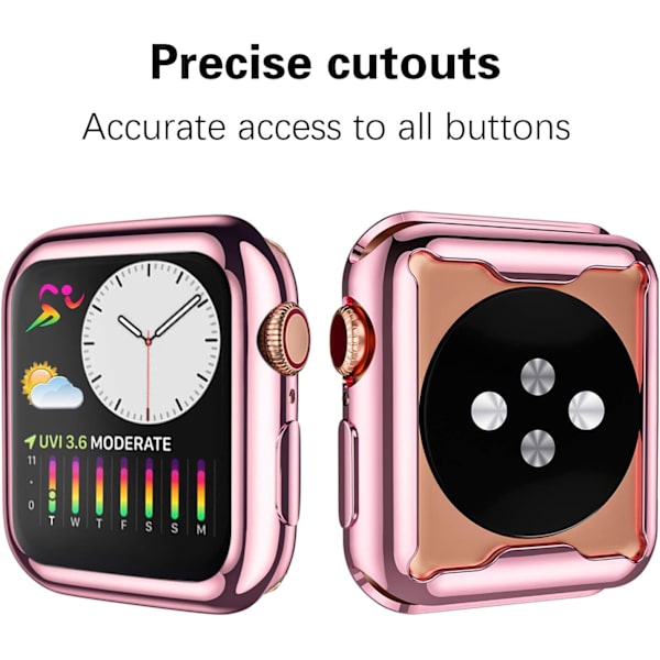 3-pakkikotelo yhteensopiva Apple Watch Series SE 6/5/4 44 mm:n kanssa, näytönsuojakalvo, täysi suoja, läpinäkyvä/ruusukulta/vaaleanpunainen