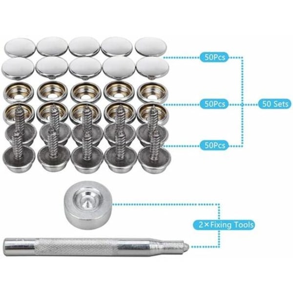 150 kpl Merikankaisten Kankaiden Nappeja Metalliruuveilla, Meriluokan, 2 Säädön Työkalulla, Peitteille, Kalusteille