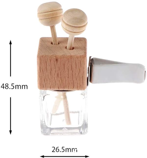 10-pack 8 ml Klar ss Bil Luftfräschare med Klämma och Diffuser Tomma Eterisk Olja Parfymflaskor och Diffuser Ventil Tjock ss Ornament med Trä