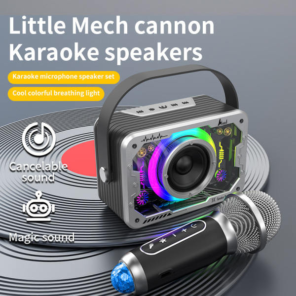 Bärbar Bluetooth-högtalare med 1 trådlös mikrofon med LED-lampor Handhållen karaokemaskin för vuxna barn Familjefest - Silver