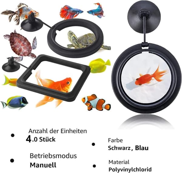 ING 4x Flydende Foderringe - Akvariefoderringe - Flydende Fiskefoderringe - Fiskefoderringe med Sugekopper - Sort + Blå