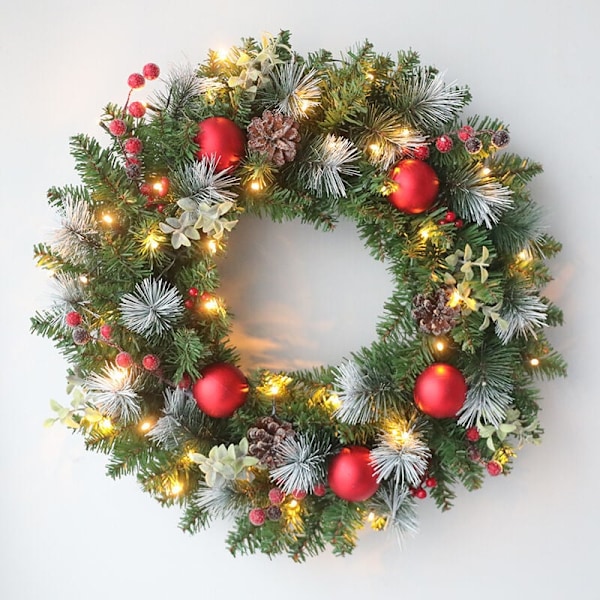 Julekrans med lys Udendørs julekrans til dør Indendørs julekrans Juledekorationer (30 cm med 20 lys)