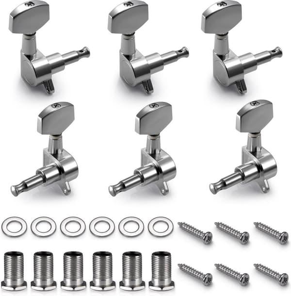 ING 6-delars gitarrhuvud - stämskruvar för gitarrhuvud (3 vänster + 3 höger) - silver