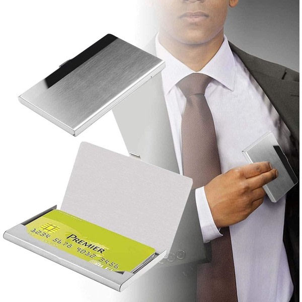 Super let visitkort holder Professionel etui i rustfrit stål Hold visitkort i perfekt stand Slank design, sølv