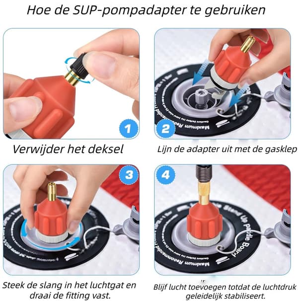 2-delt oppustelig Stand-Up Paddle Board (SUP) pumpeadapter - Paddle Board ventil til kajak ventil adapter - Bilpumpe oppustningsadapter - Sort