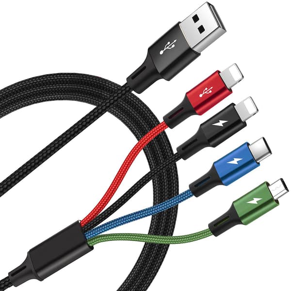 USAMS Multiladekabel 2-pakke 4FT 4-i-1 Nylonflettet USB Hurtigladekabeladapter