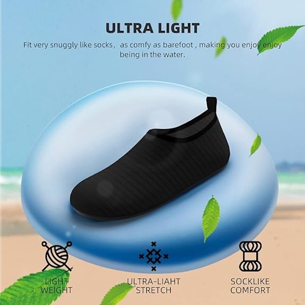 Vandstøvler til Kvinder Mænd Hurtigtørrende Aqua Sokker Svømning Strand Barefod Yoga Træningstøj Sport Tilbehør Pool Camping Must Haves Voksen Ungdom Størrelse Black 48-49