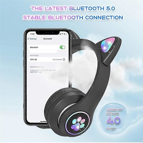 Lasten Bluetooth-kuulokkeet mikrofonilla/RGB LED-valolla, tablettien/koulun/älypuhelimien kuulokkeet
