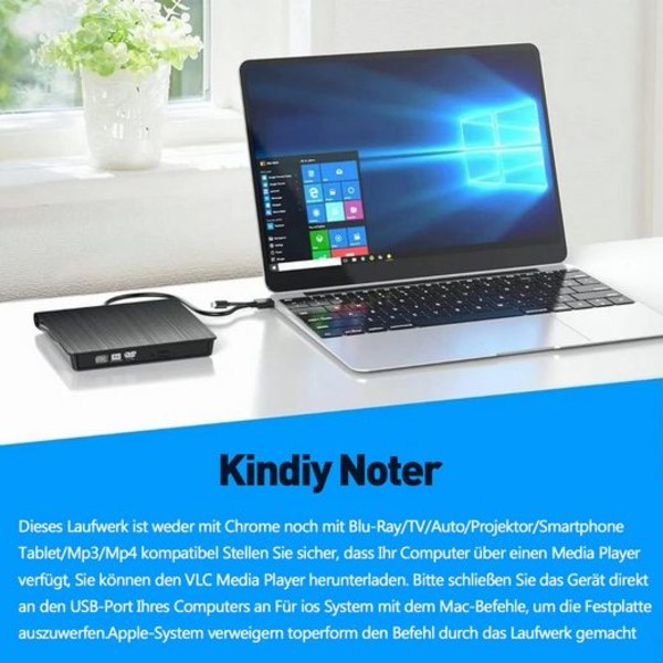Ekstern CD DVD-drev USB 3.0 Type-C DVD-brænder (USB 3.0, USB Type-C, DVD 8x/CD 24x, ekstern, til Windows XP, Mac OS, Mac)